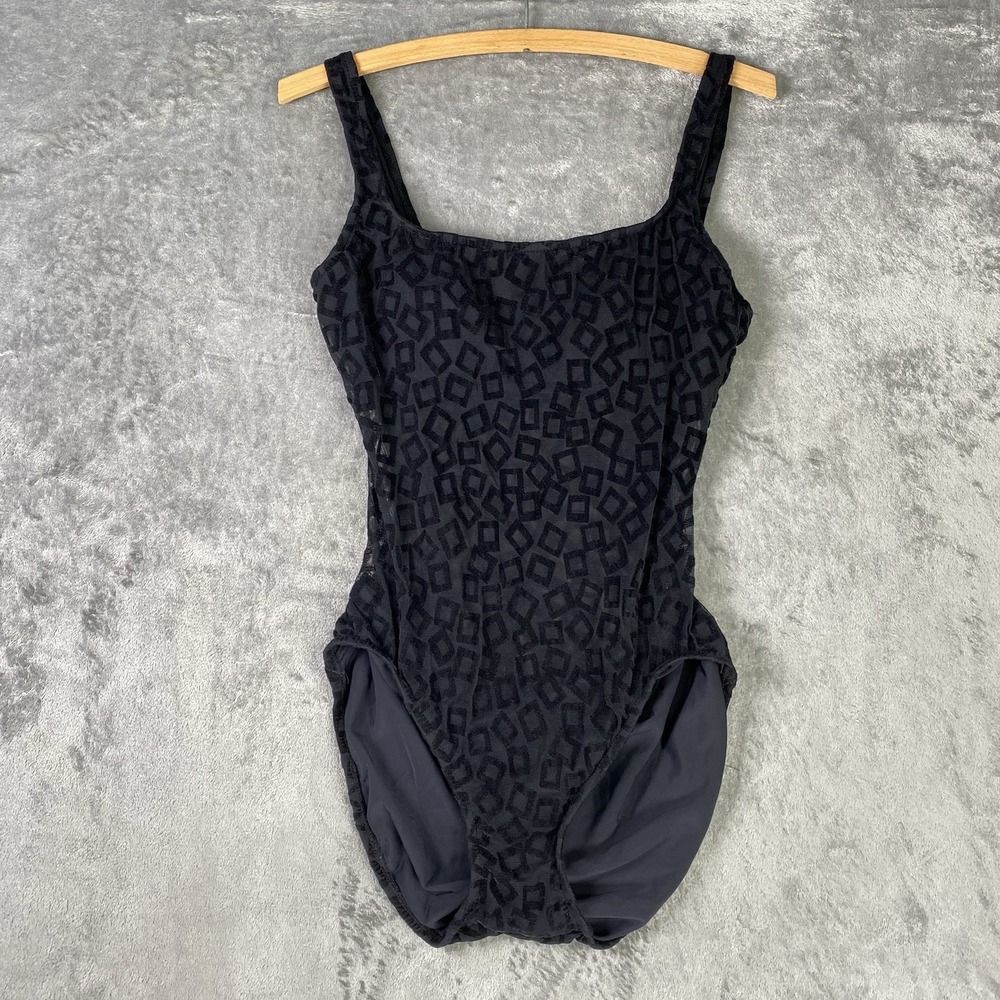 Vtg Adrienne Vittadini Swimsuit Womens Size 10 Black Velvet Burnout‎ Classic 90s
